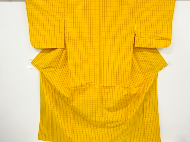リサイクル　格子織出米沢紬着物・半幅帯セット